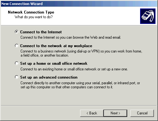 Select Connect to the Internet - Click Next